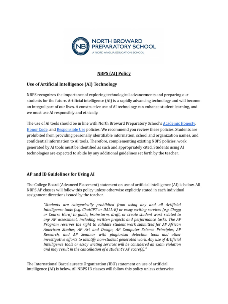 NBPS AI Technology Use Policy | PDF | Artificial Intelligence ...