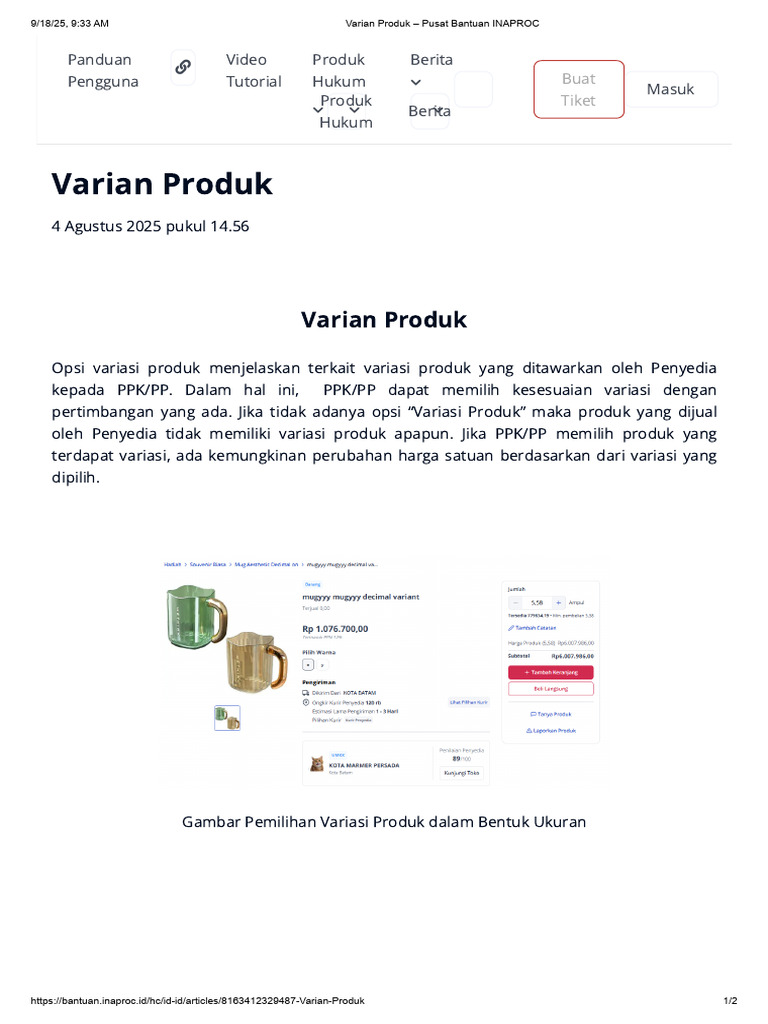 Variasi Produk di Pusat Bantuan INAPROC | PDF