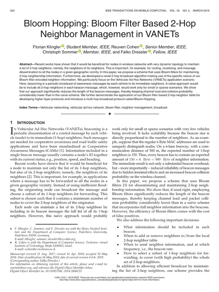 Bloom Filter for 2-Hop Neighbor Management in VANETs | PDF | Wireless ...