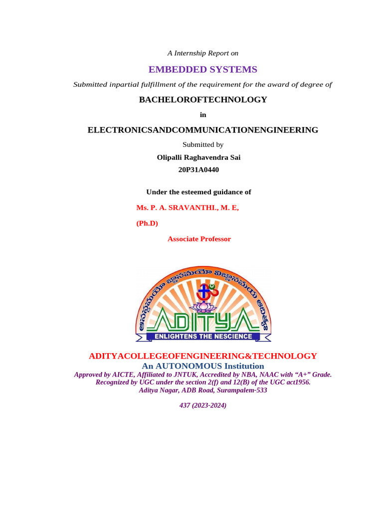 Internship Report on Embedded Systems | PDF | Embedded System ...