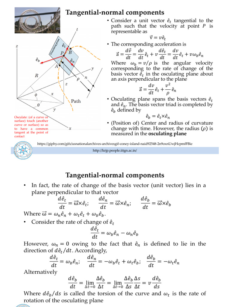 Tangential-Normal Components in Motion | PDF | Acceleration | Velocity