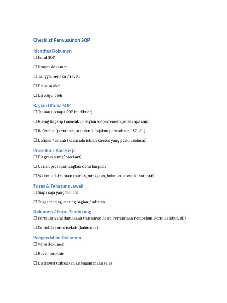 Panduan Penyusunan Checklist SOP | PDF