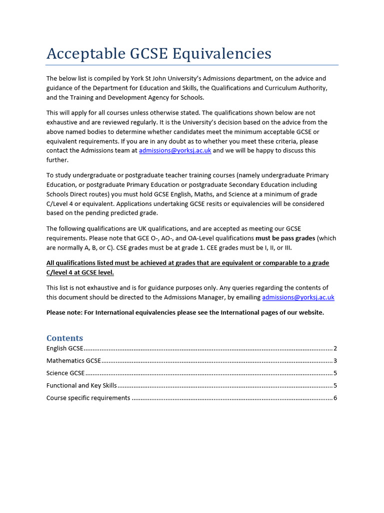 GCSE and CSE Equivalency Guide | PDF | Educational Assessment And ...