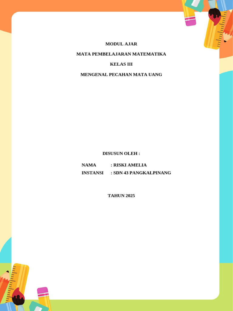 Modul Ajar Pecahan Uang Kelas 3 SD | PDF