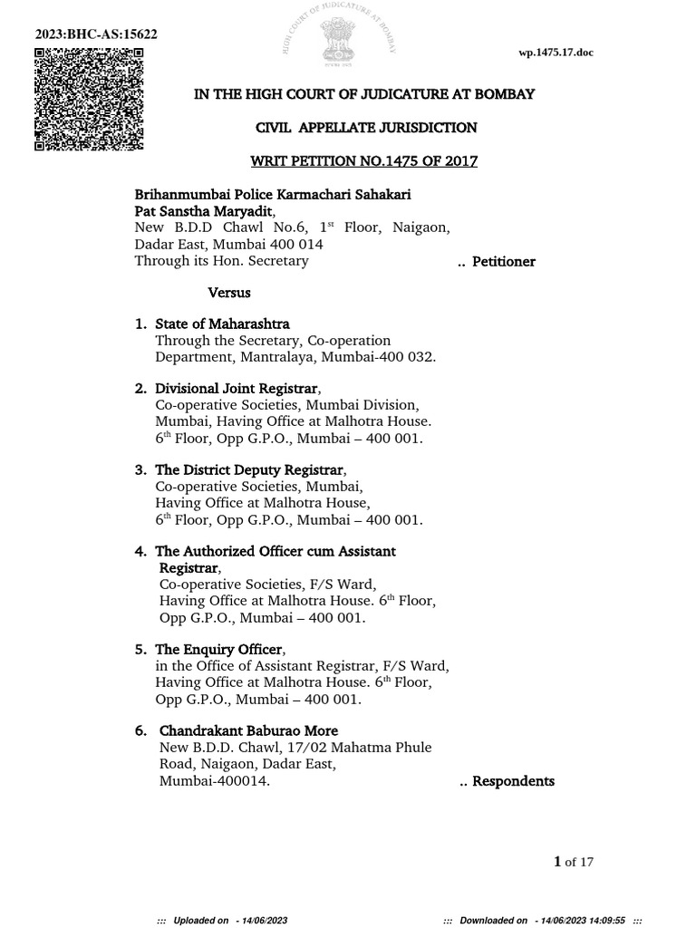 Bombay High Court Writ Petition 1475/17 | PDF