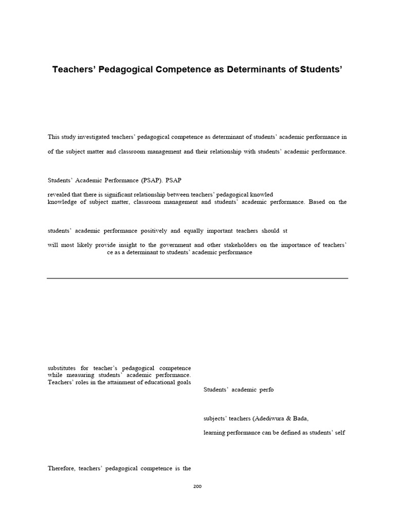 Teachers' Competence & Student Performance | PDF | Pedagogy | Teachers