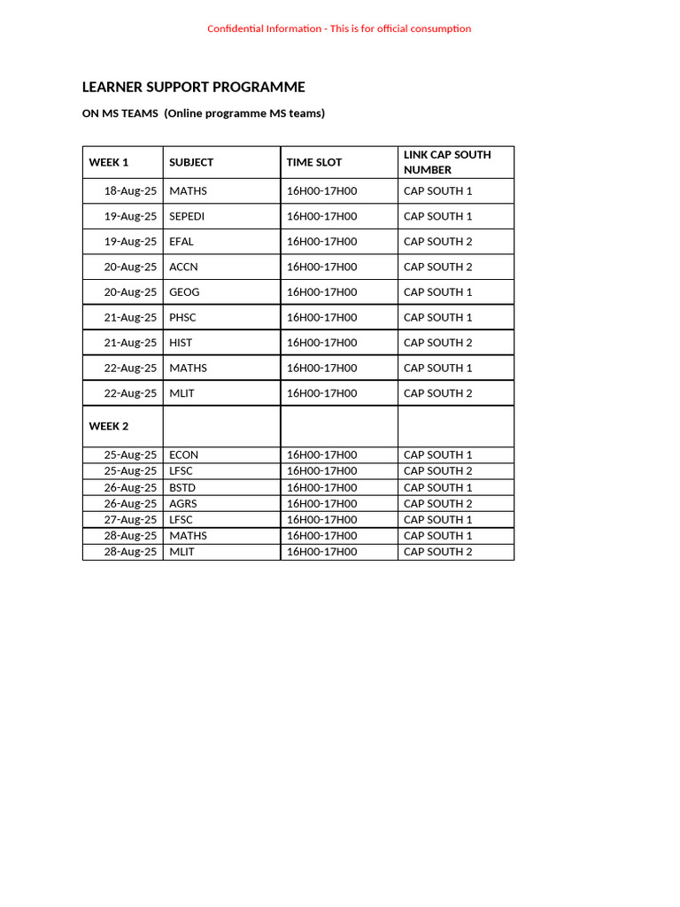 Learner Support Program Schedule | PDF