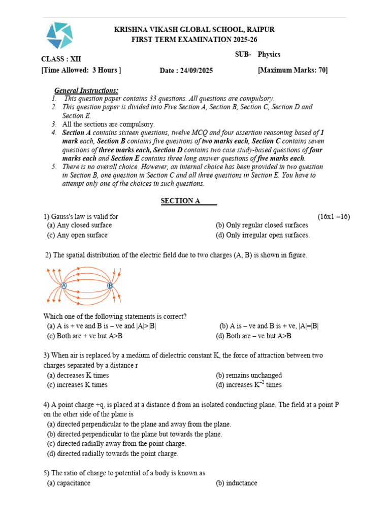 Class XII Physics First Term Exam 2025 | PDF | Magnetic Field | Magnet