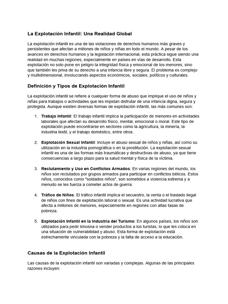 Explotación Infantil: Causas y Consecuencias | PDF | Trabajo infantil ...