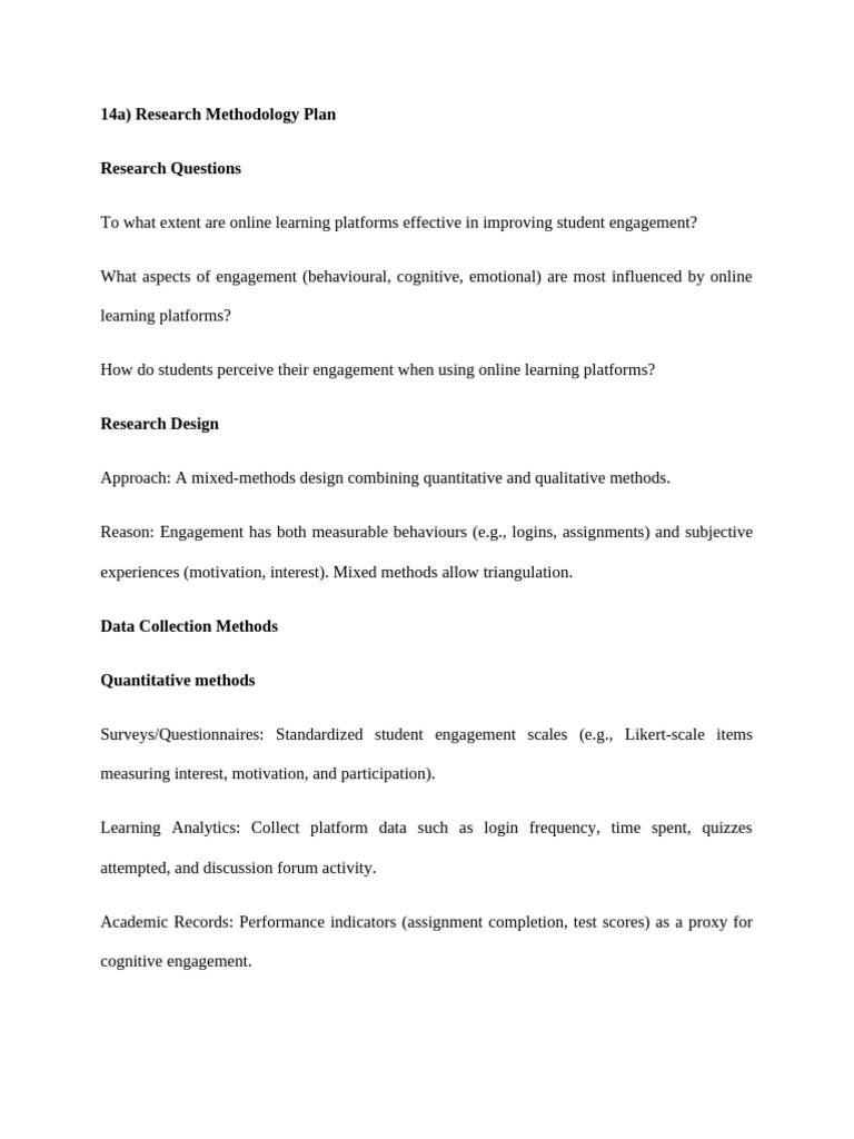 Online Learning Engagement Research Plan | PDF | Survey Methodology ...