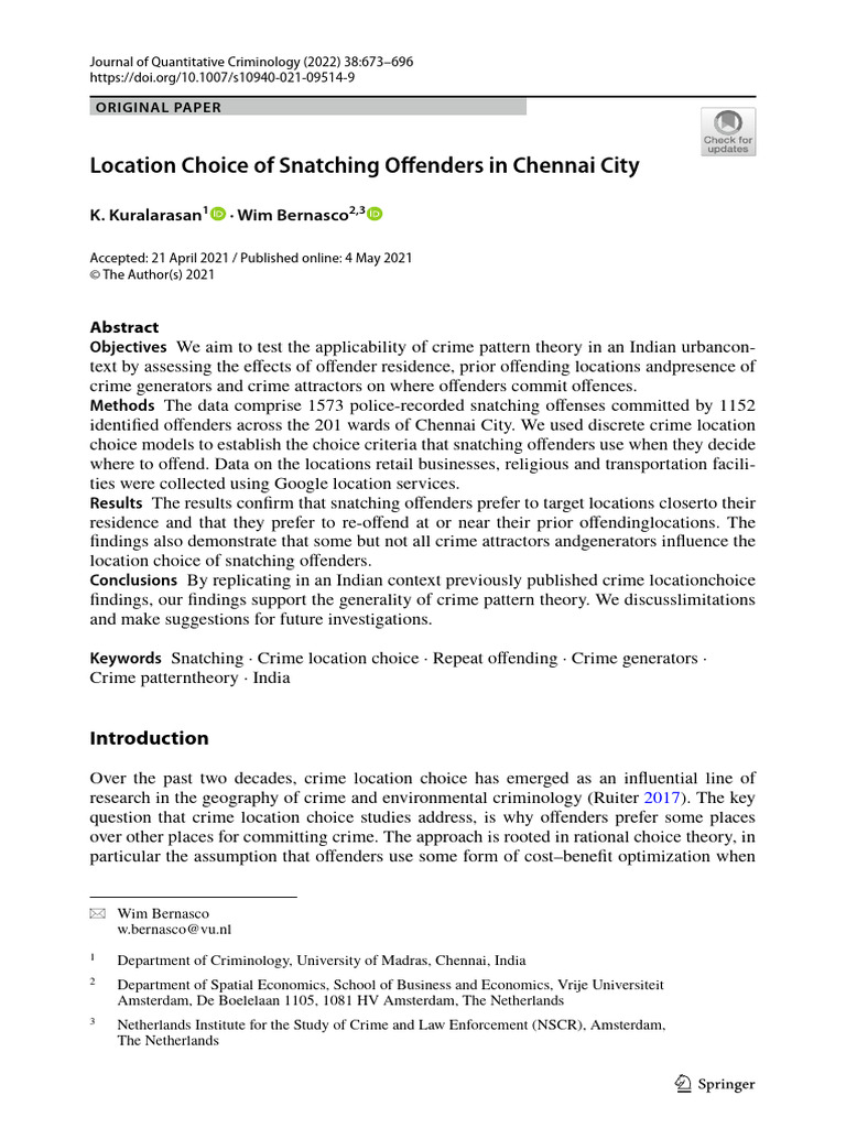 Snatching Offenders' Location Choices in Chennai | PDF | Crimes | Crime ...
