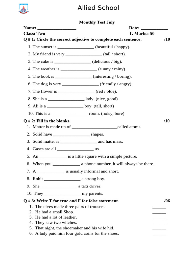 Class Two Test | PDF