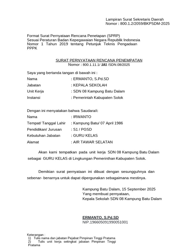 Format SPRP untuk Penempatan PPPK | PDF