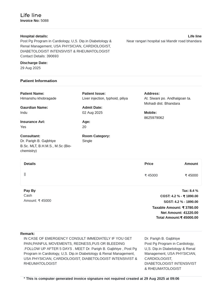 Patient Invoice for Medical Services | PDF | Medicine | Health Care