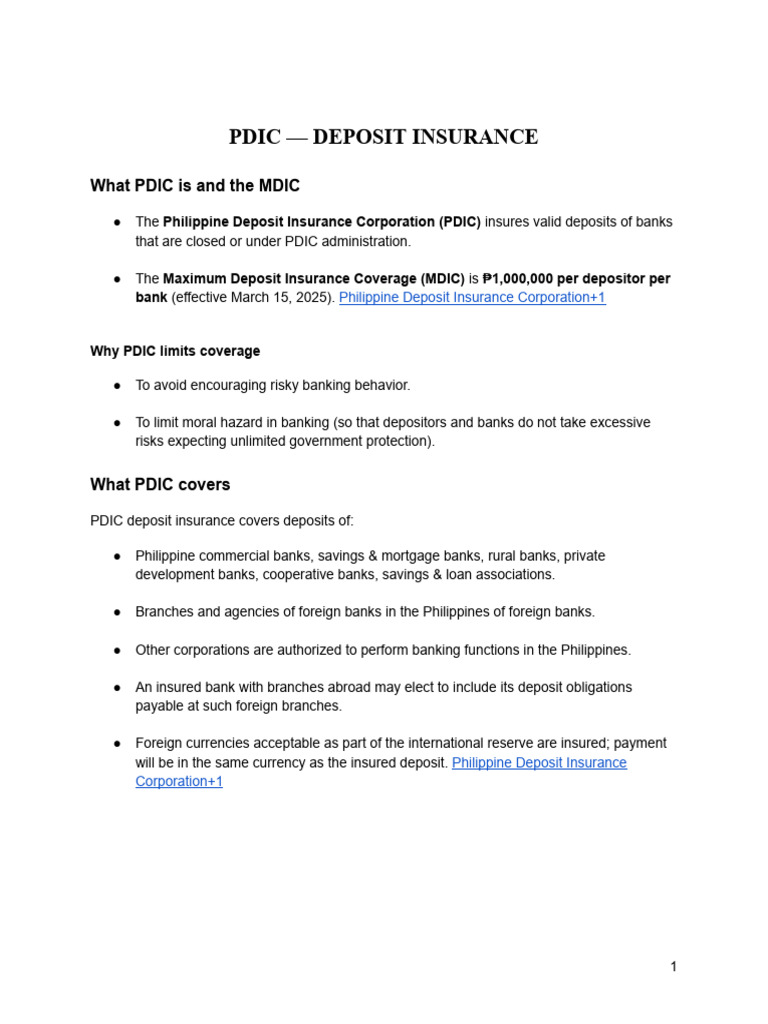 Understanding PDIC Deposit Insurance | PDF | Banks | Deposit Insurance