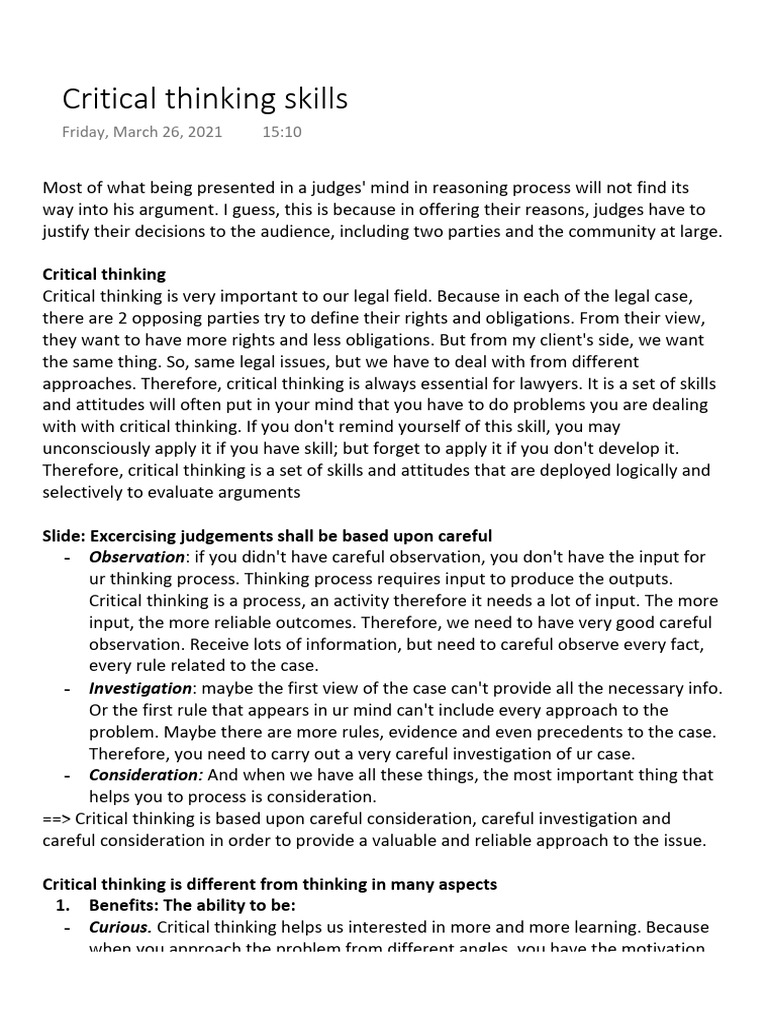 Importance of Critical Thinking in Law | PDF | Critical Thinking | Thought