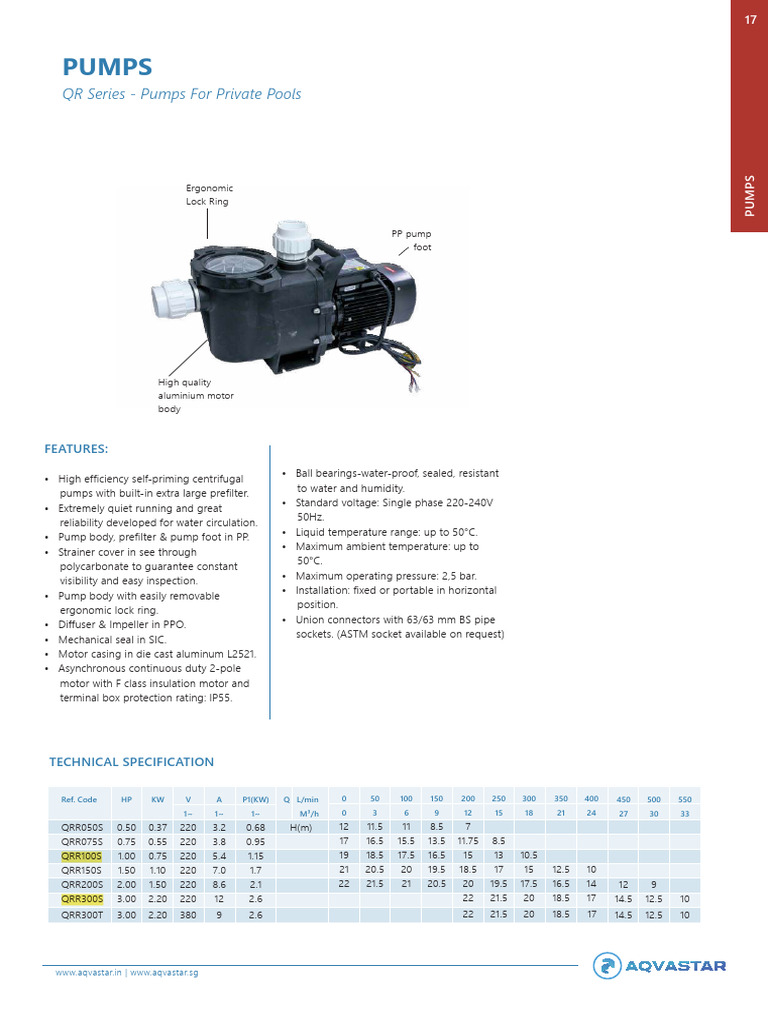 High Efficiency QR Series Pool Pumps | PDF | Pump | Mechanical Engineering