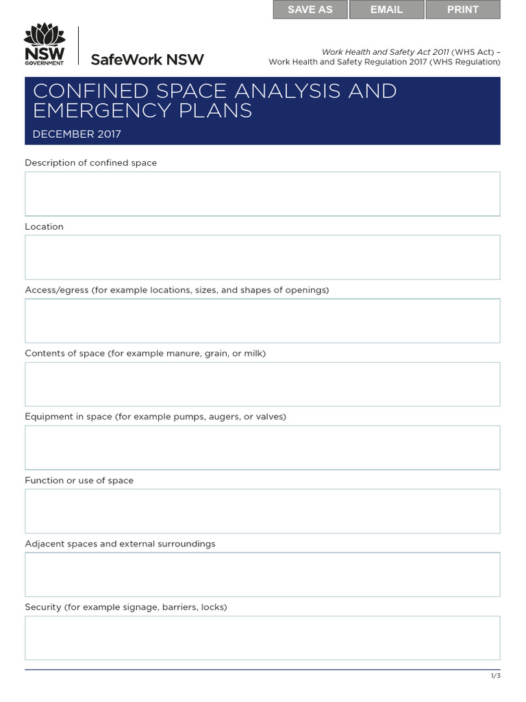 NSW Safework Confined Space Analysis Emergency Plans Assessment ...