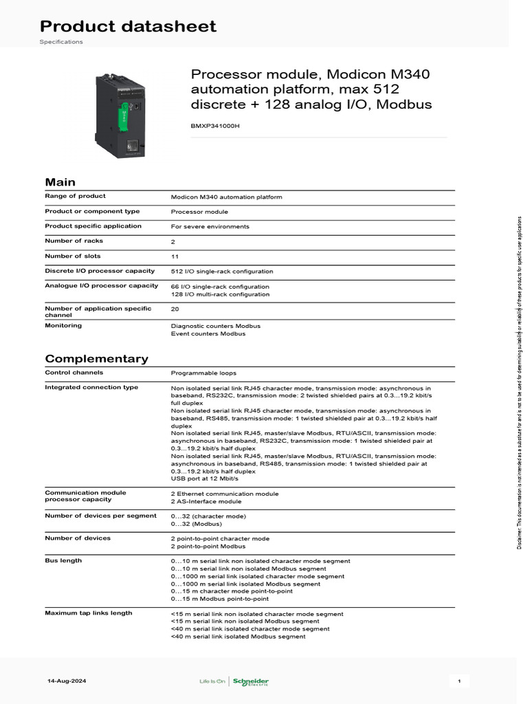 Modicon M340 Processor Module Specs | PDF | Programmable Logic ...
