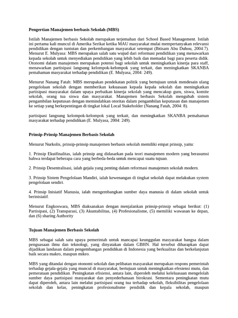 Pengertian Manajemen Berbasis Sekolah | PDF