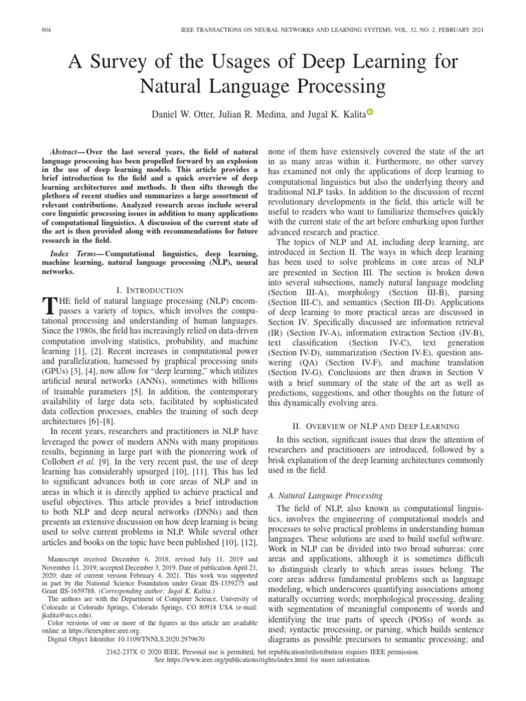 A Survey of The Usages of Deep Learning For Natural Language Processing ...