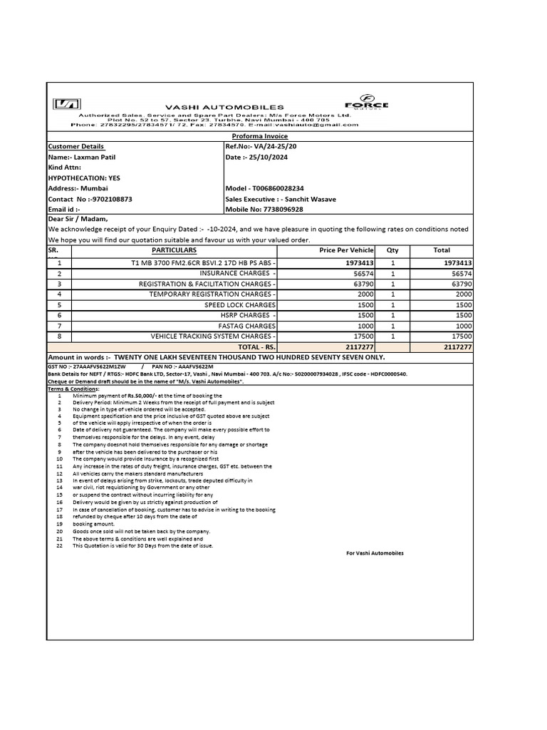 Vehicle Quotation and Terms Overview | PDF | Insurance | Business