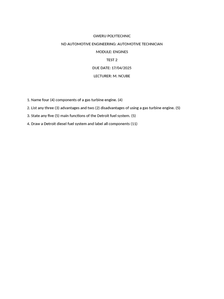 Engines Test 2 2025 | PDF