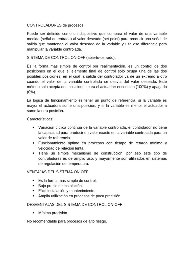 Controladores On-Off en Procesos | PDF | Histéresis | Sistema de control