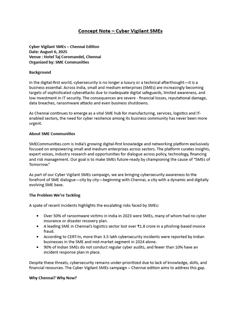 Concept Note - Cyber Vigilant SMEs | PDF | Computer Security | Security