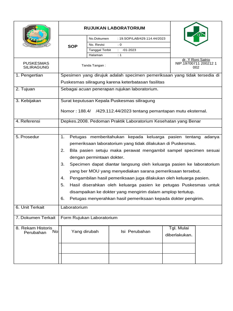 SOP Rujukan Laboratorium Puskesmas | PDF