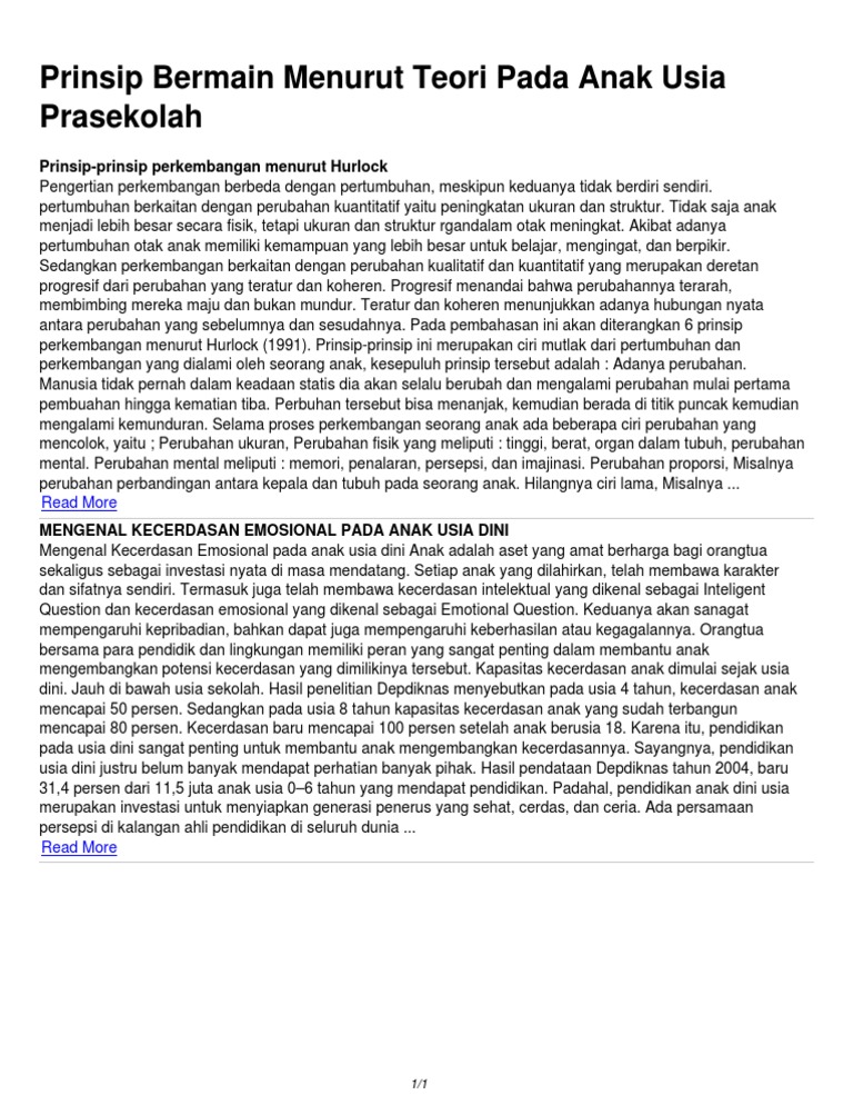 Prinsip Bermain Menurut Teori Pada Anak Usia Prasekolah