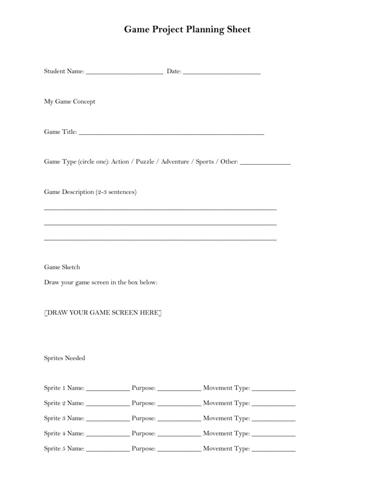 Game Project Planning Template | PDF | Video Games | Gaming