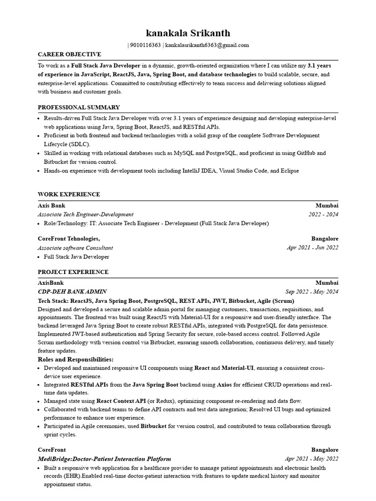 Full Stack Java Developer Resume | PDF | Java (Programming Language ...