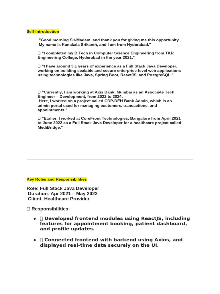 Full Stack Java Developer Profile | PDF | Java (Programming Language ...