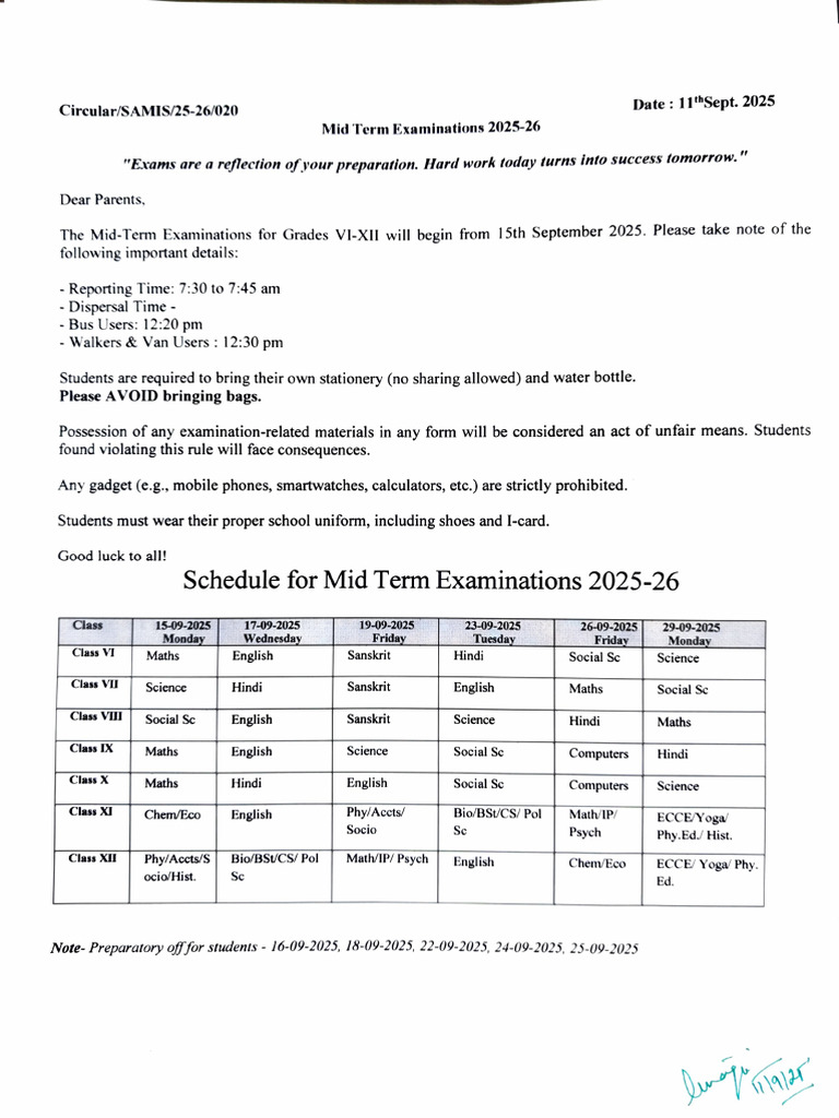 Mid-Term Exam Guidelines 2025-26 | PDF