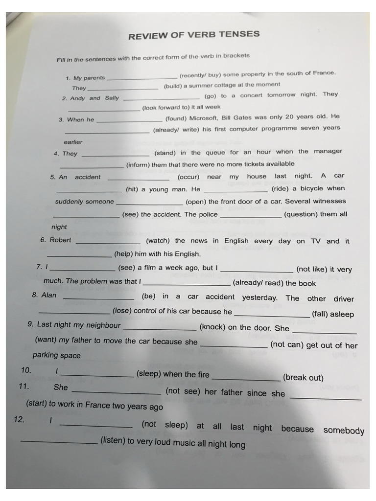 Verb Tenses Review 1 | PDF