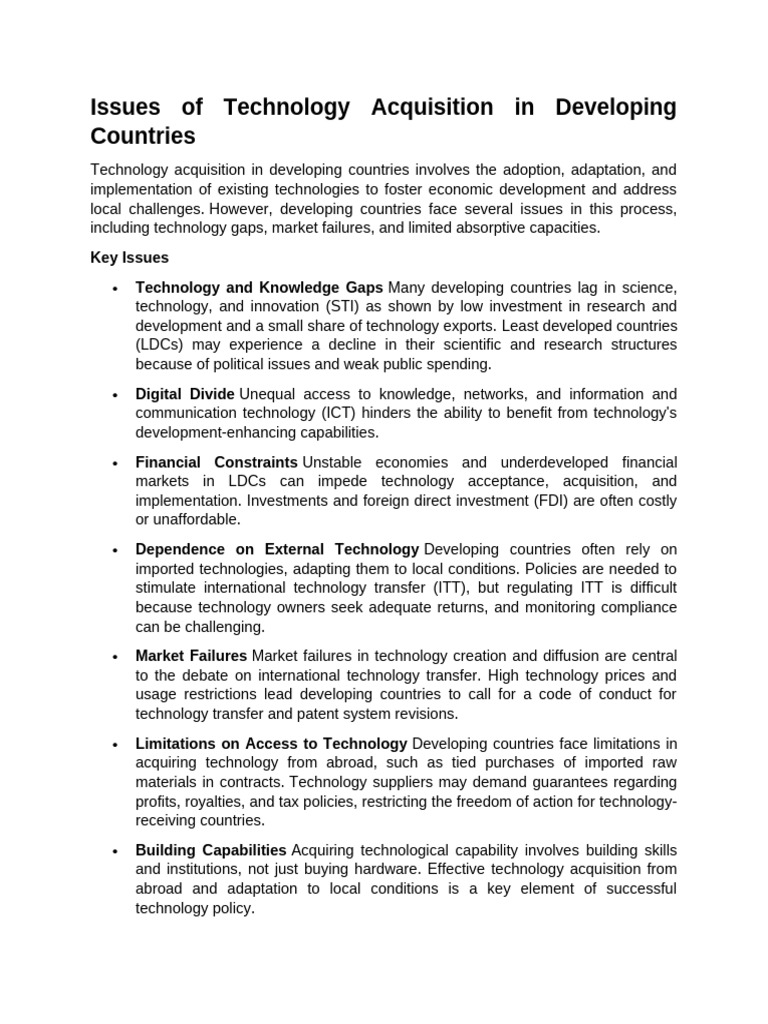 Issues of Technology Acquisition in Developing Countries | PDF ...