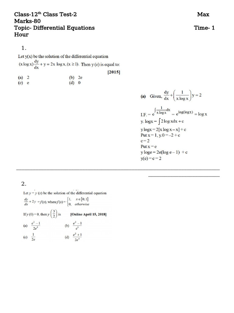 20 Questions - Diff Eq | PDF