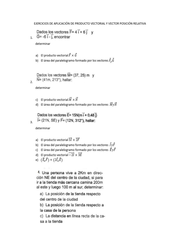 Ejercicios de Aplicación de Producto Vectorial y Vector Posición ...