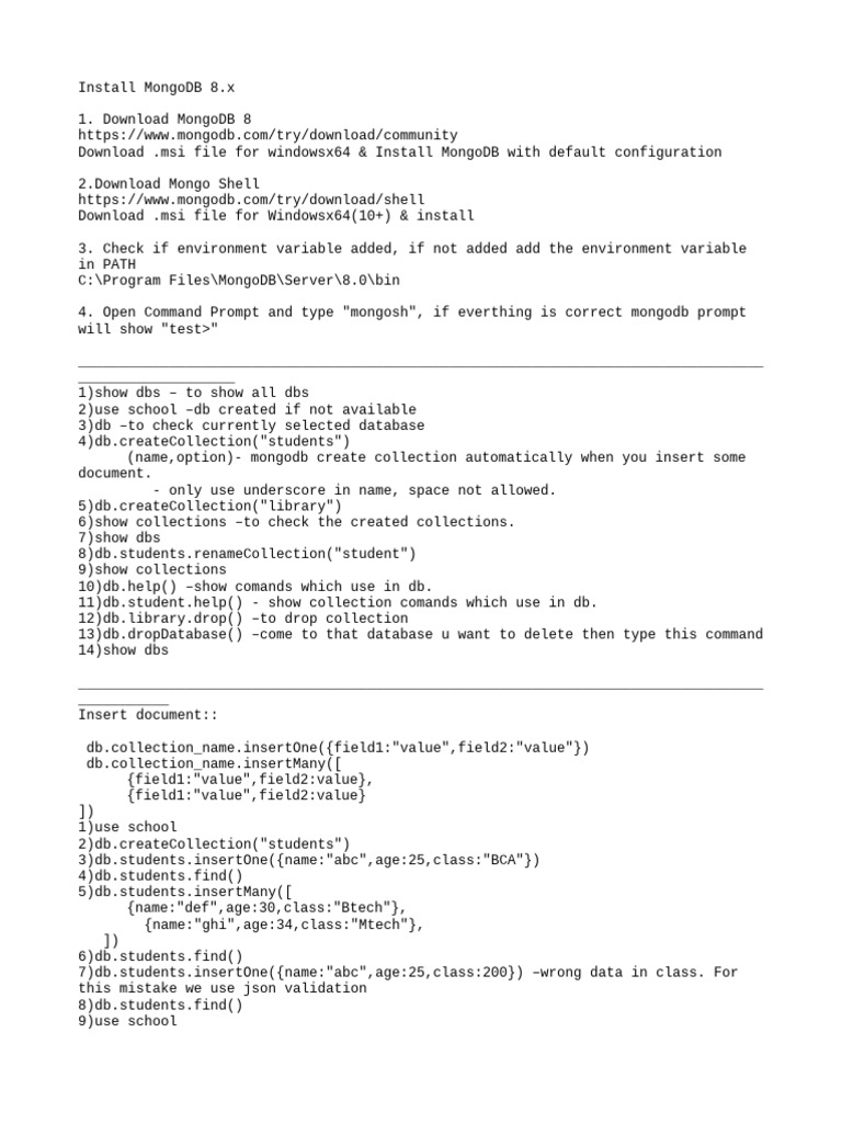 MongoDB 8.x Installation and Usage Guide | PDF | Mongo Db | Boolean ...
