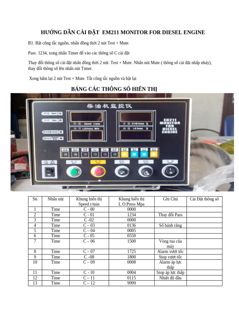 Hướng Dẫn Cài Đặt Em211 Monitor for Diesel Engine | PDF