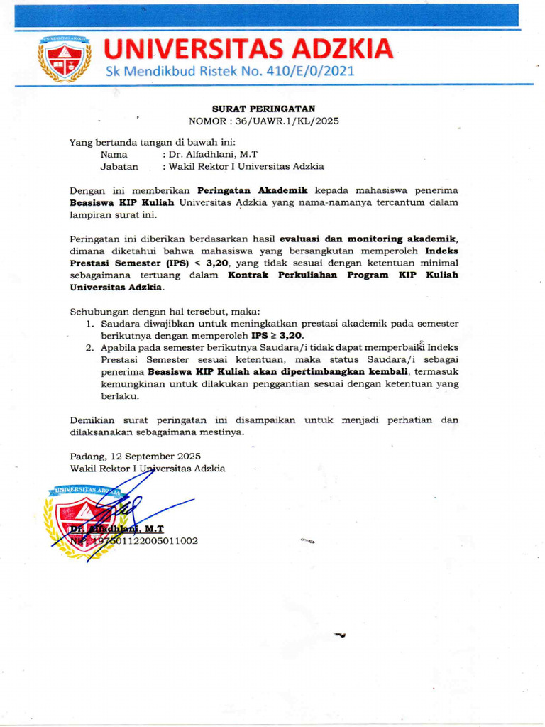 Surat Peringatan IPS Per Genap 24 | PDF