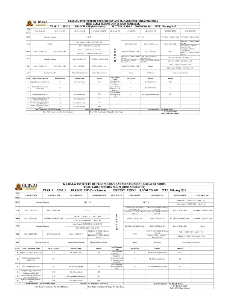 2nd Year Time Table WEF 25 AUG | PDF | Computer Engineering | Design