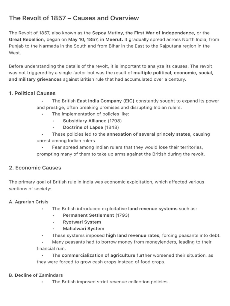 Causes of the 1857 Revolt in India | PDF | Indian Rebellion Of 1857 | Dalit