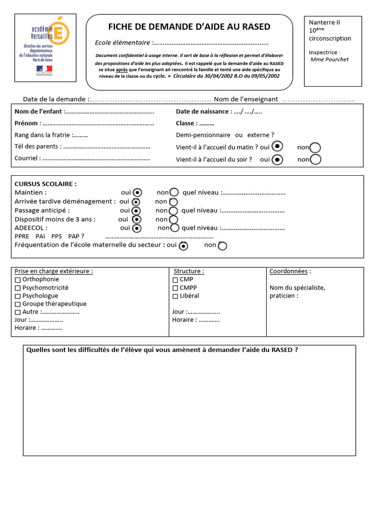 Demande d'aide RASED en maternelle | PDF