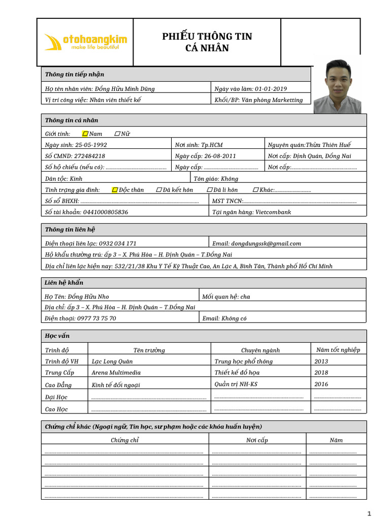 1.HK - Phieu Thong Tin CA Nhan - Edit | PDF