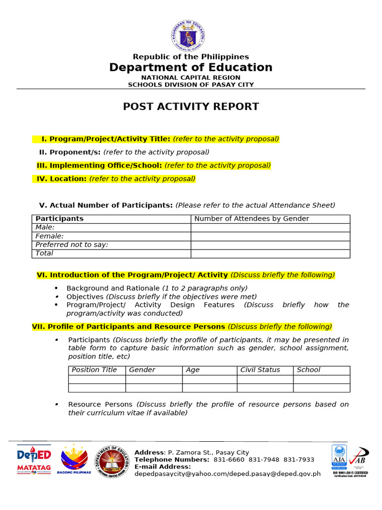 Post Activity Report Template | PDF