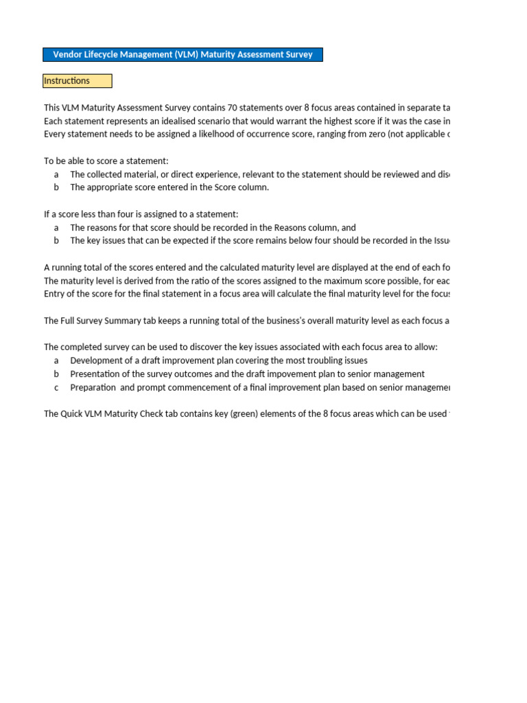 VLM Maturity Assessment Survey Template | PDF | Performance Indicator ...