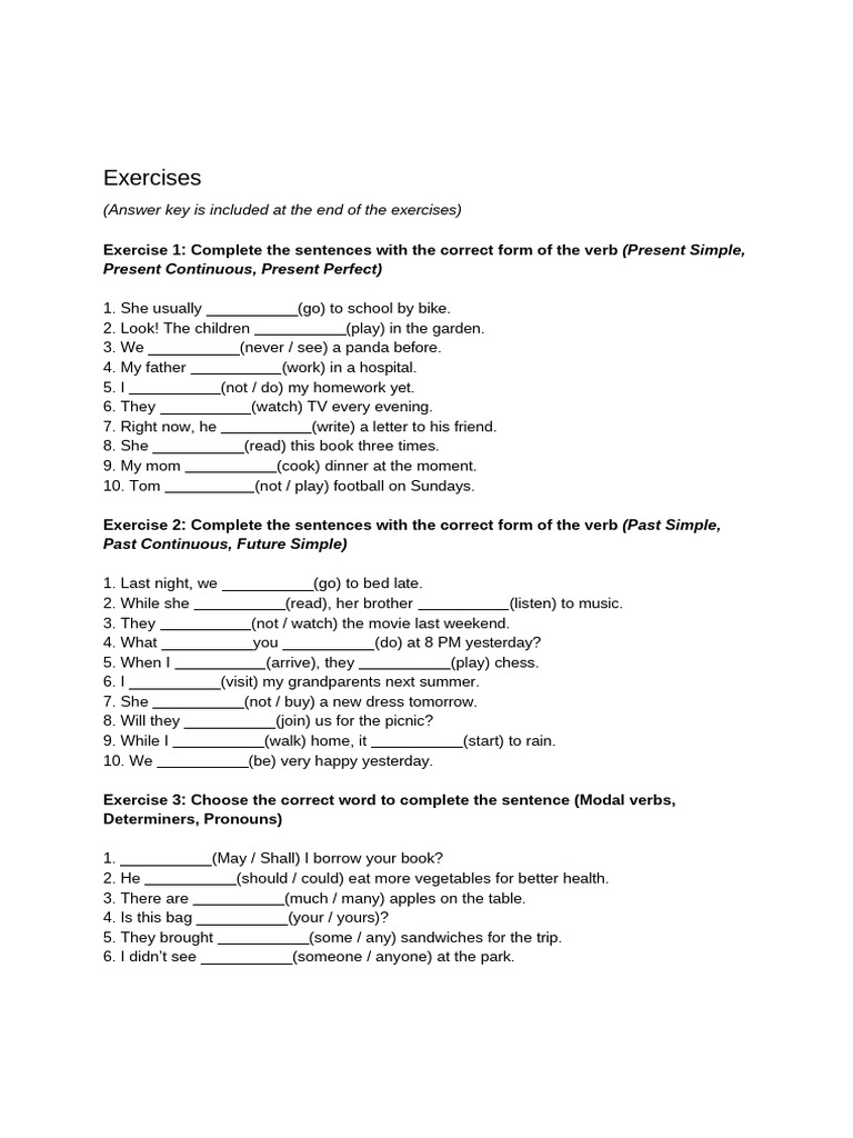 A2 Flyers Grammar Practice Exercises With Answer Key | PDF | Verb ...