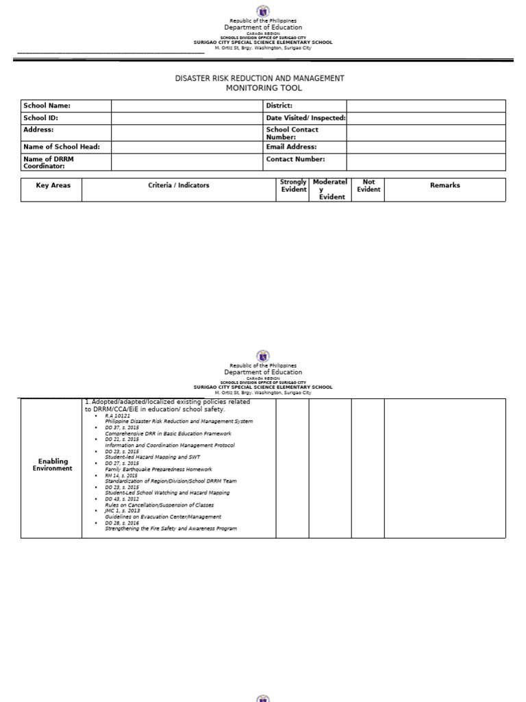 DRRM Monitoring Tool for Schools | PDF | Emergency Management